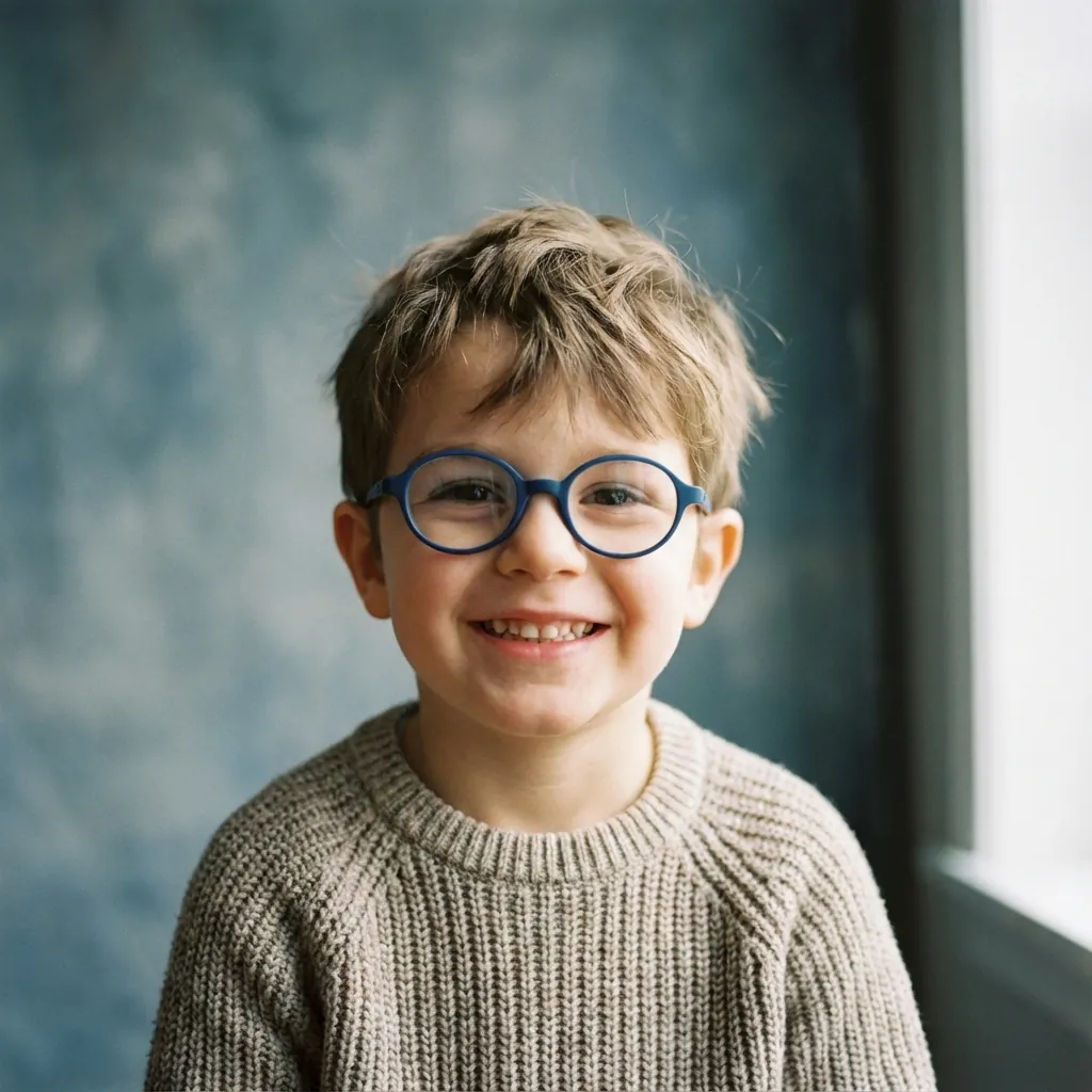Jeune garçon avec des lunettes bleues